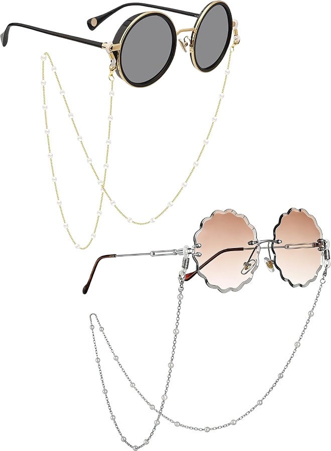 2 قطعة من سلاسل النظارات المزينة باللؤلؤ الذهبي والفضي، حبل نظارات شمسية عصري، قلادة لتثبيت النظارات القرائية، للاستخدام اليومي، السفر، الشاطئ، الحفلات، المكتب، النساء، الرجال - Image 1